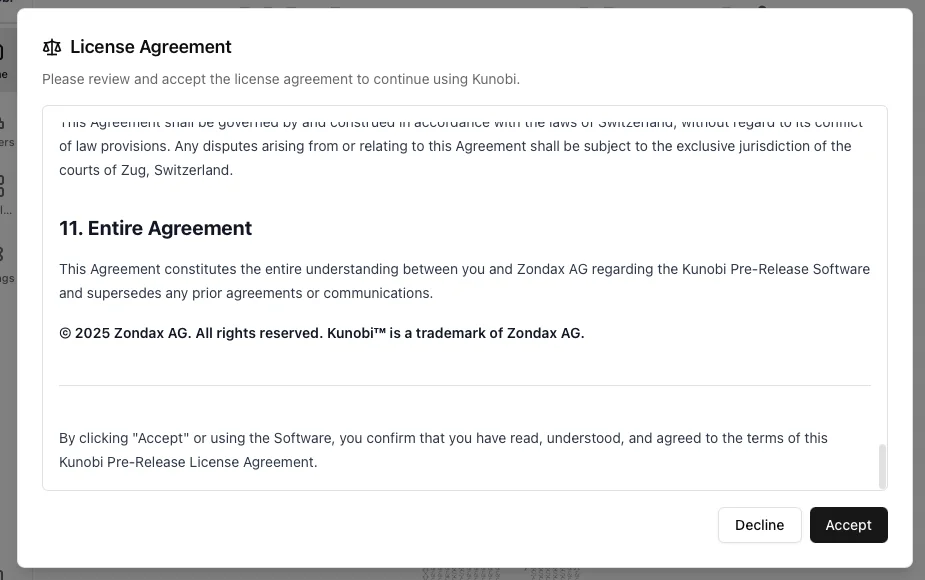 License Agreement with Accept button enabled
