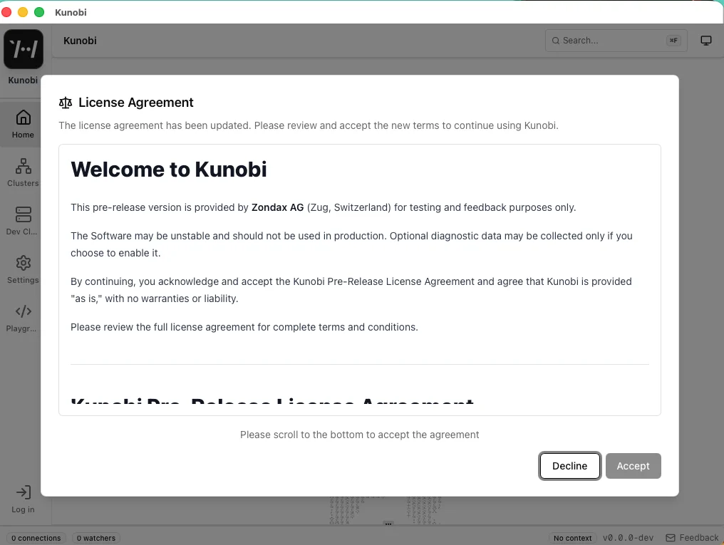 License agreement updated dialog