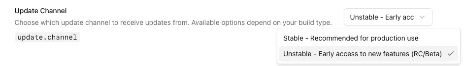 Release Channel dropdown