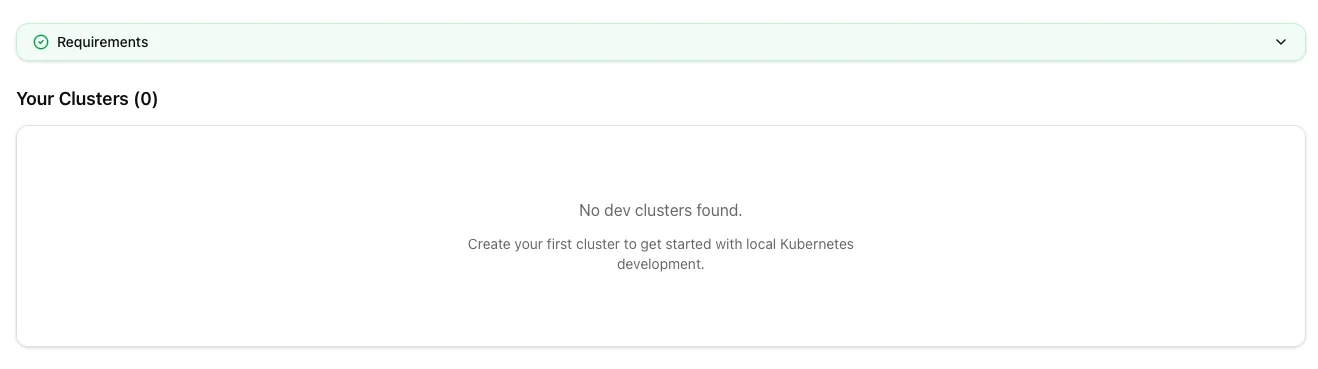 Empty state prompting to create first cluster
